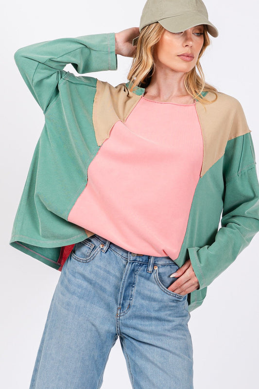 Color Block Long Sleeve Top