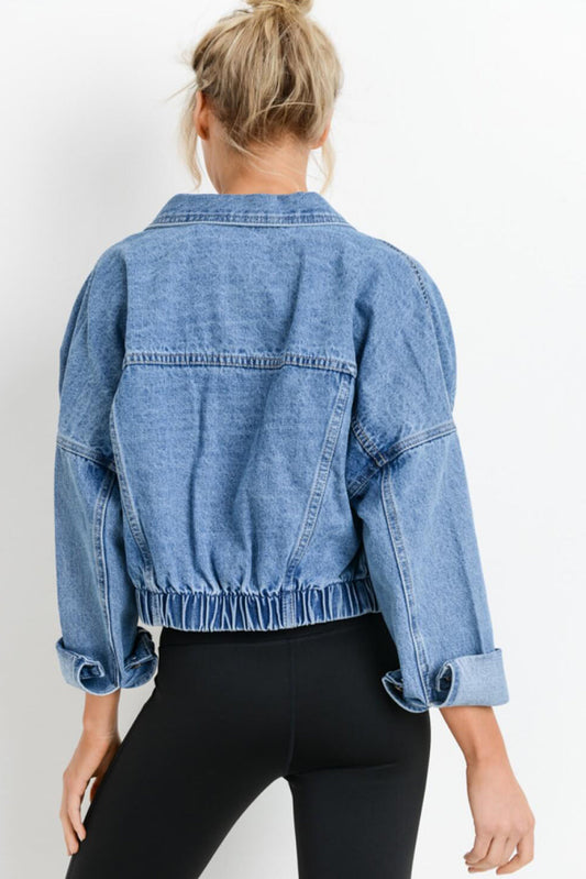 Sky Blue Medium Wash Chunky Cropped Denim Jacket