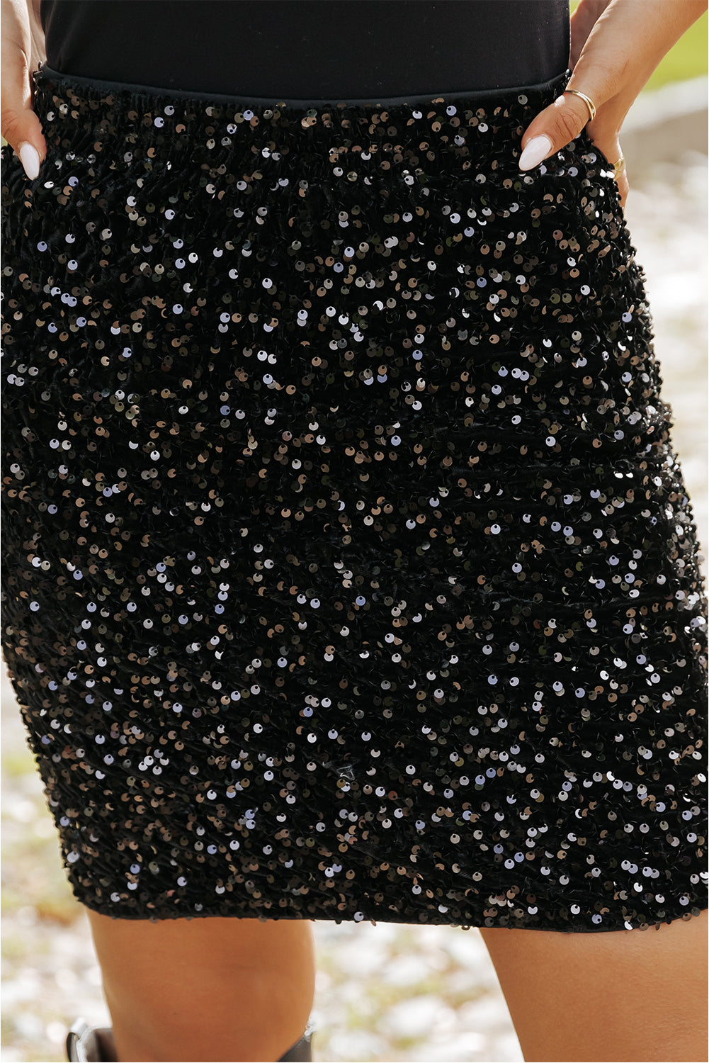 Black Sequin Bodycon Mini Skirt