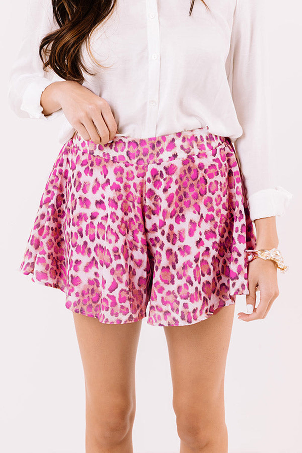 Rose Leopard Print Flutter Casual Shorts