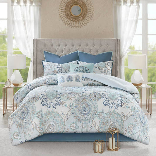 Boho Botanical Comforter Set, Blue