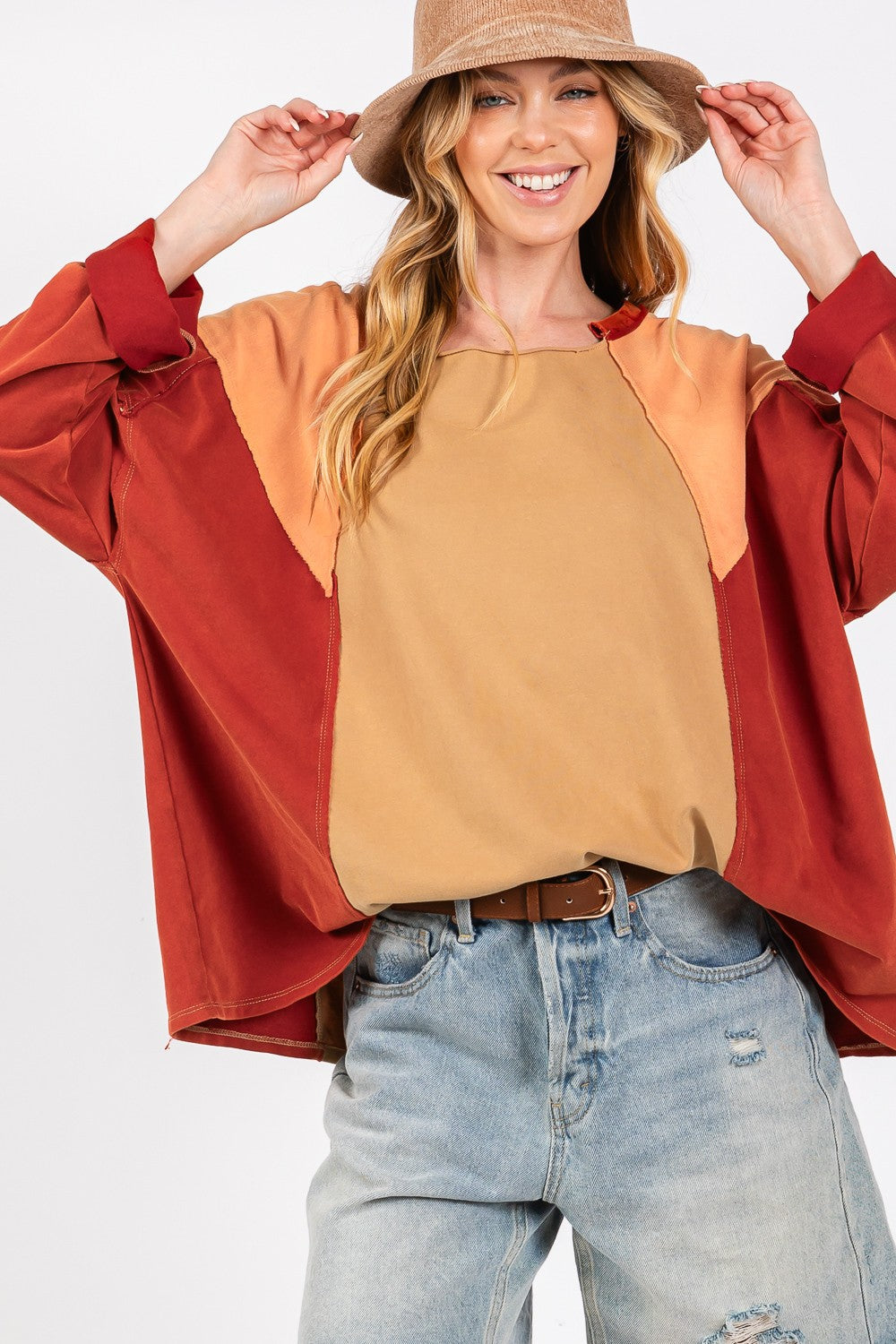 Brown Color Block Top