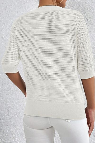 Half Button Dropped Shoulder Knit Top