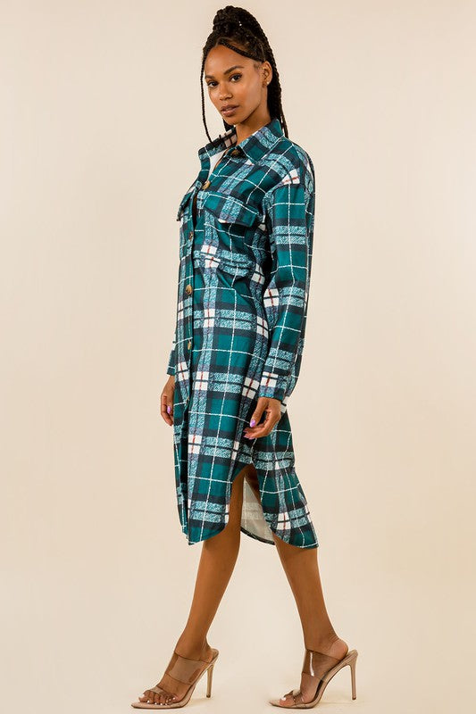 Checked Shirt Midi Dress