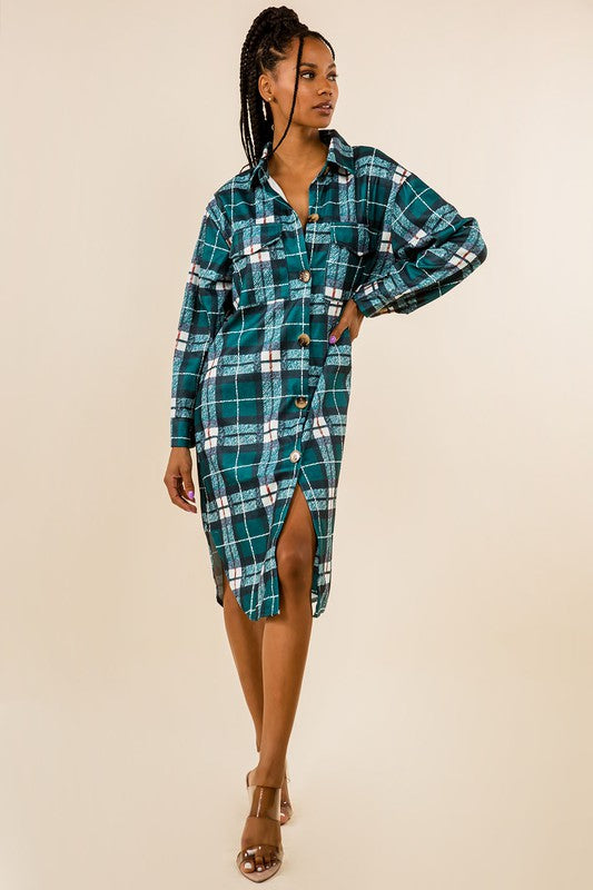 Checked Shirt Midi Dress