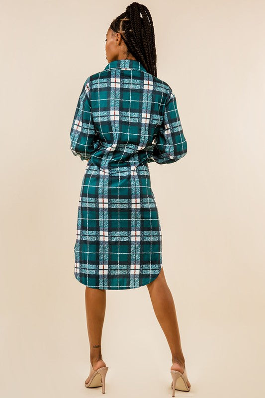 Checked Shirt Midi Dress