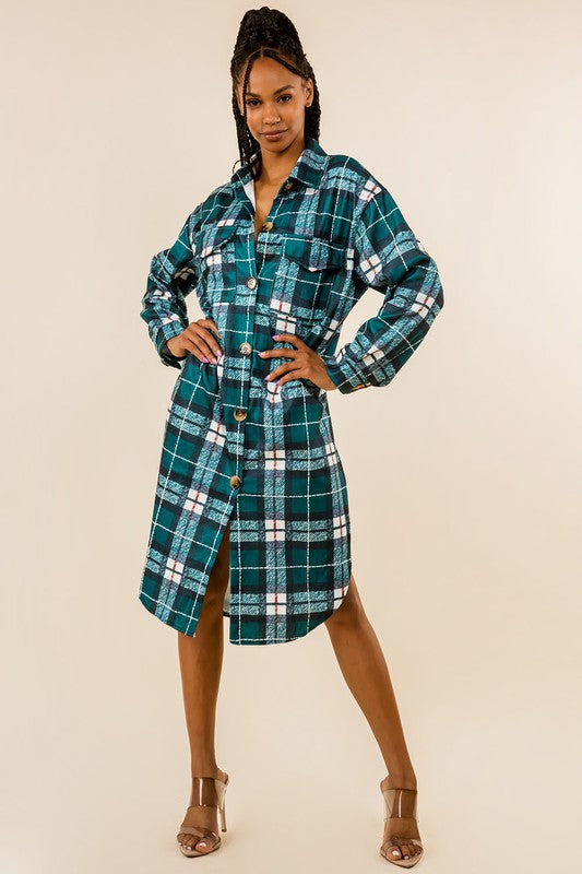 Checked Shirt Midi Dress