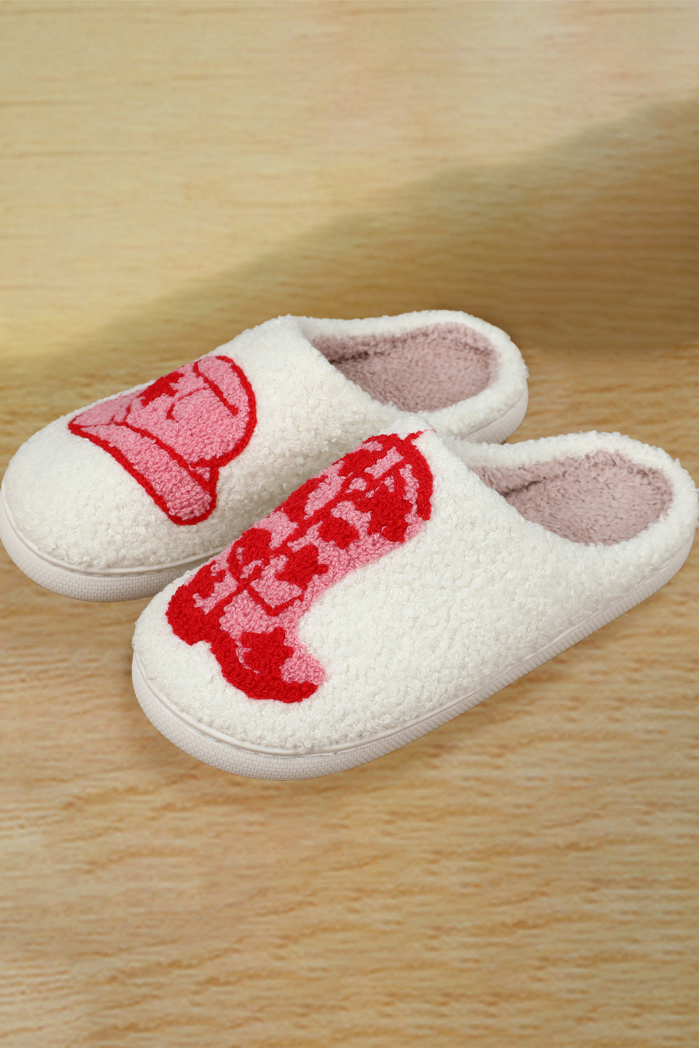 Racing Red Western Graphic Embroidered Sherpa Home Slippers