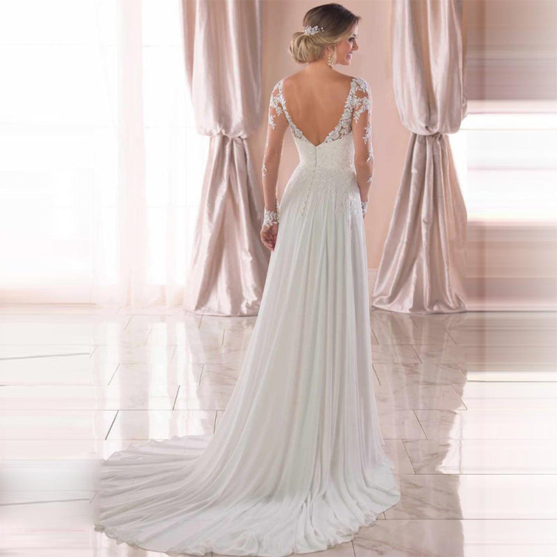 Backless Deep V-neck Wedding Dress Women White Evening Dress