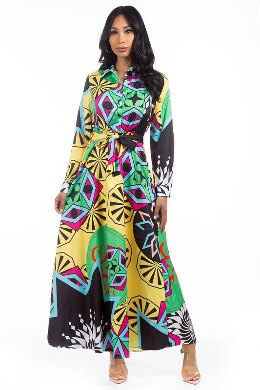 Green Print Maxi Dress