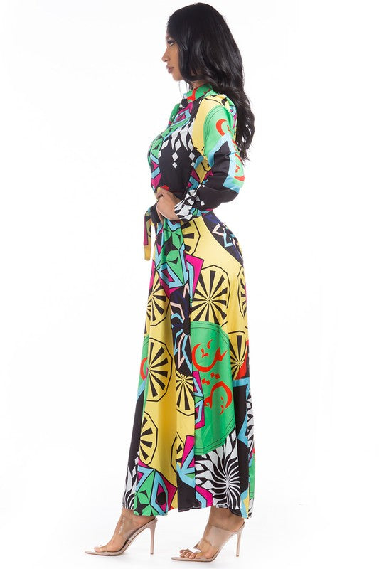 Green Print Maxi Dress