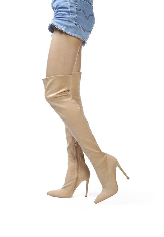 Faux Suede Over The Knee Stiletto Boots