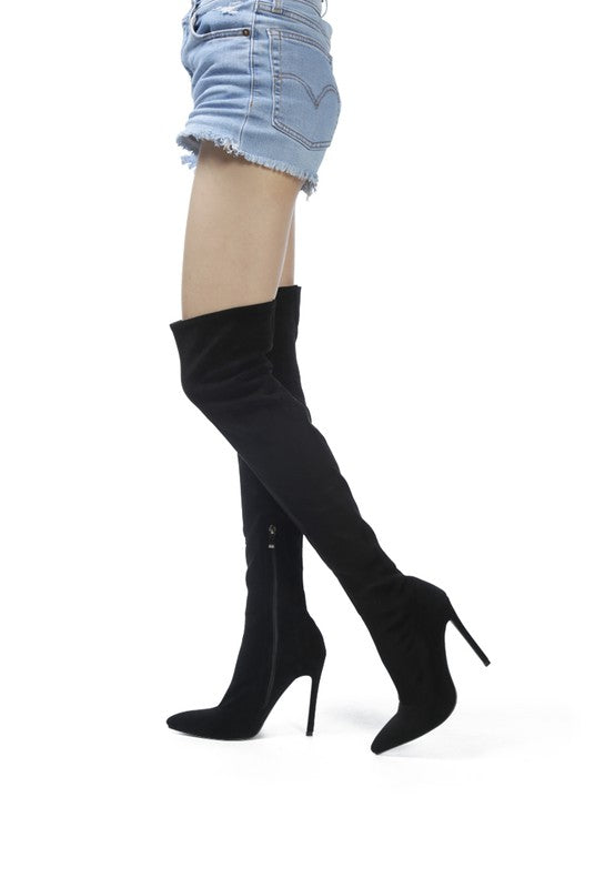 Faux Suede Over The Knee Stiletto Boots