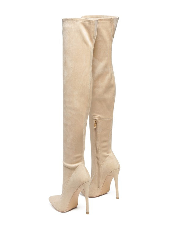 Faux Suede Over The Knee Stiletto Boots