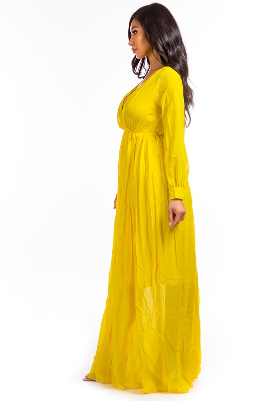 Yellow Maxi Long Sleeve Maxi Dress