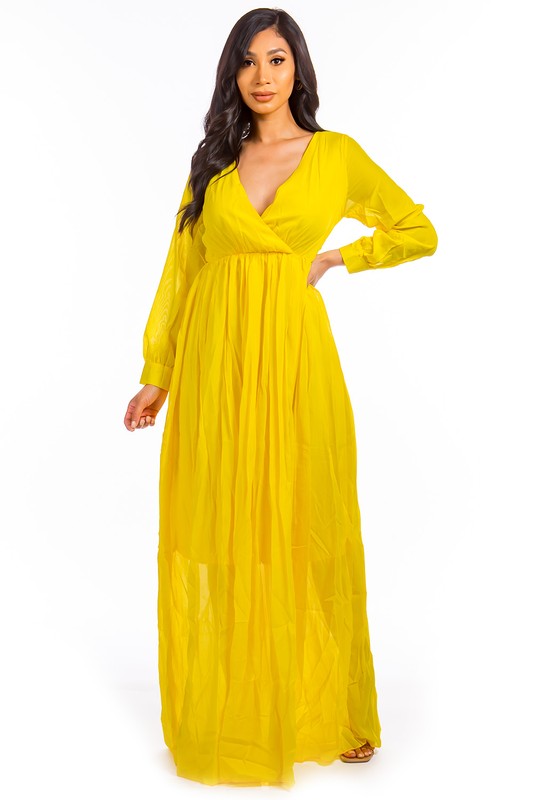 Yellow Maxi Long Sleeve Maxi Dress