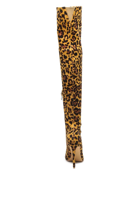 Leopard Print Vegan Leather Knee High Boots