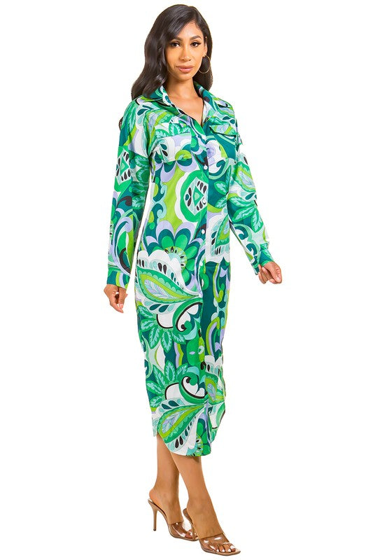 Green Print Maxi Dress