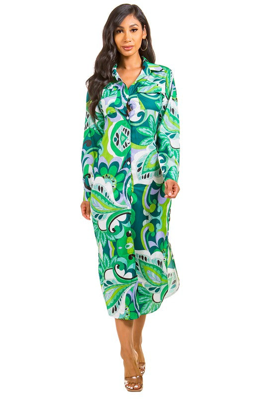 Green Print Maxi Dress