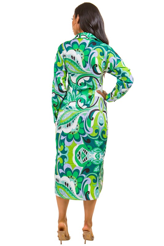 Green Print Maxi Dress