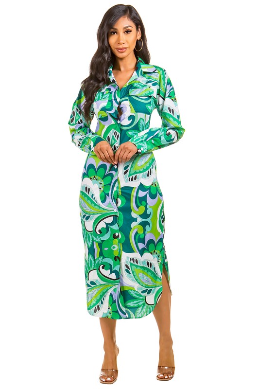 Green Print Maxi Dress