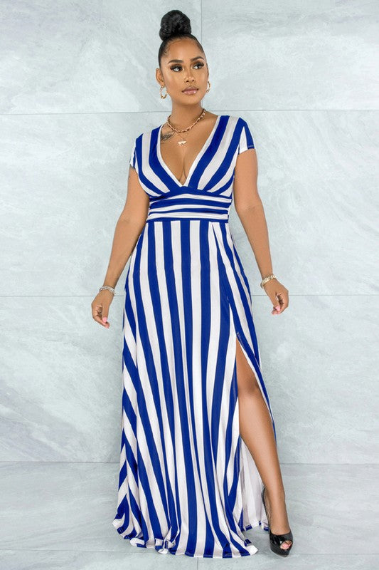 Blue Striped Maxi Dress