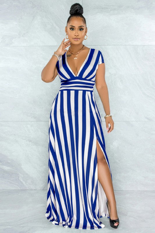 Blue Striped Maxi Dress