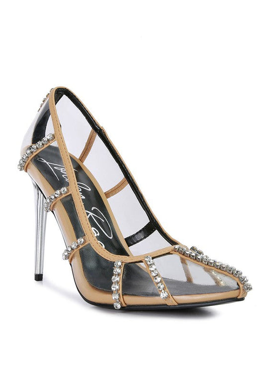 Diamante Clear High Heel Court Shoes