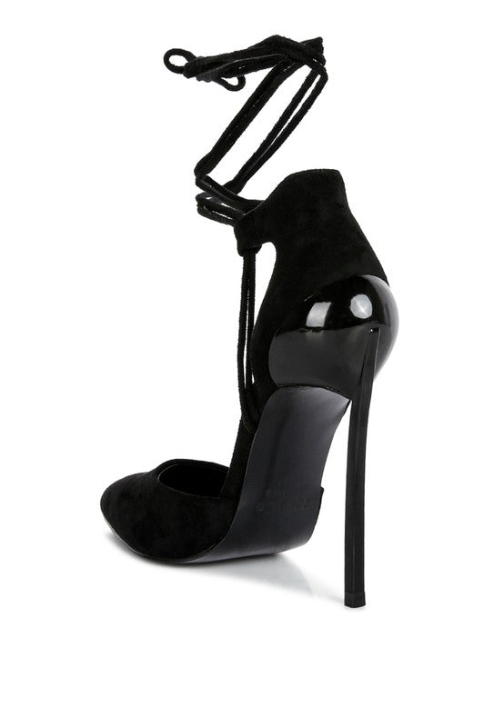 Black Lace Up Stiletto Sandals