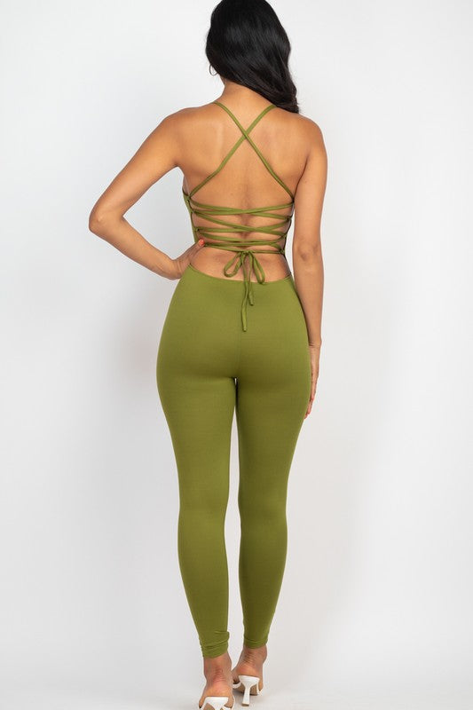 Criss-Cross Open Back Bodycon Jumpsuit