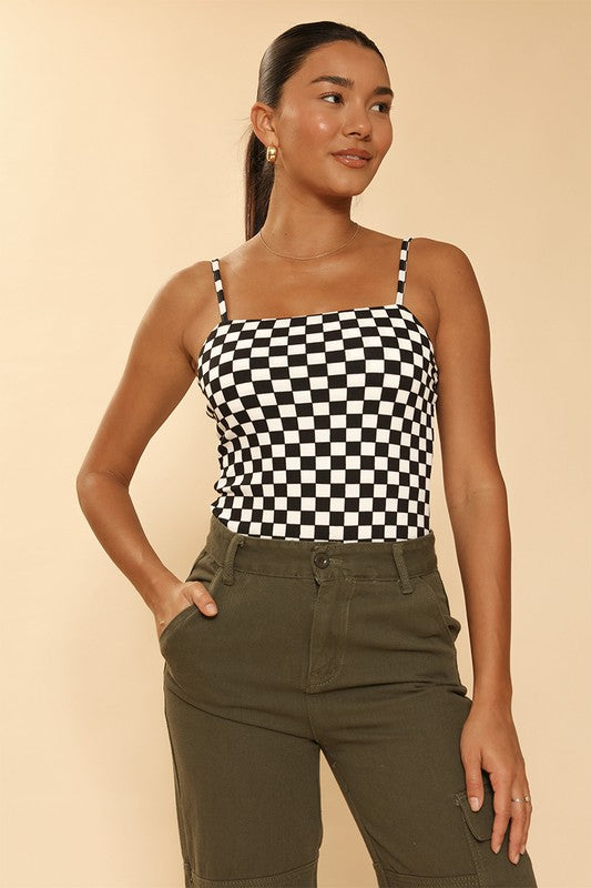 Checkered ribbed bodysuit