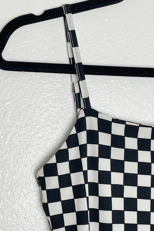 Checkered ribbed bodysuit