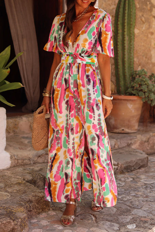 Spring Watercolor Bohemian Western Maxi Dress