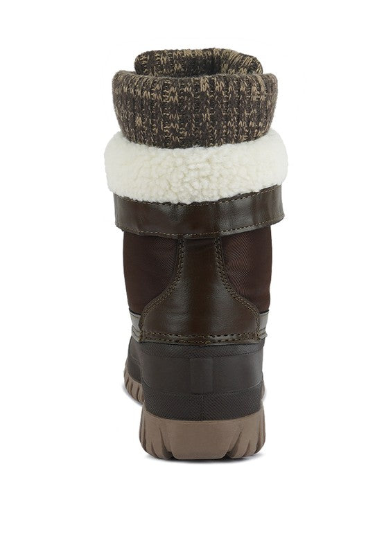 Delphine Knitted Collar Lace Up Snow Boots