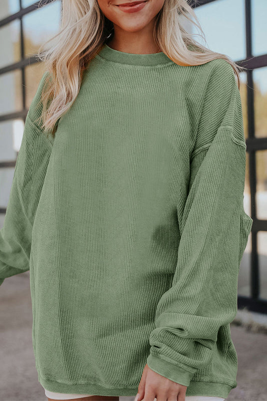 Green Ribbed Corded Oversized Sweatshirt