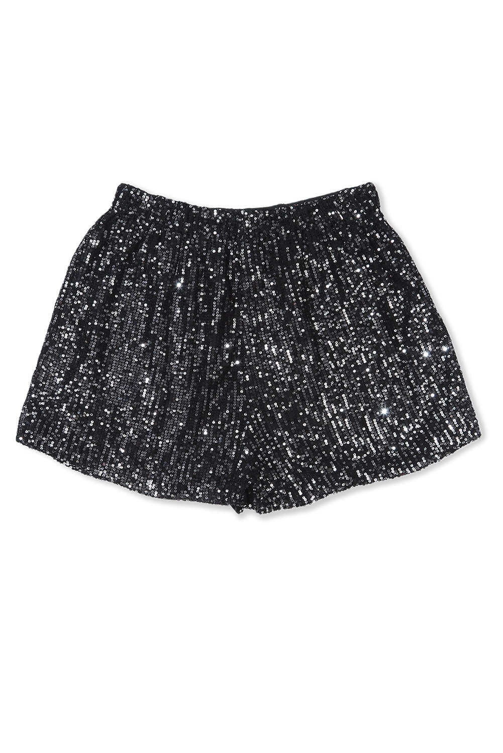 Black Sequin Straight Leg High Waist Casual Shorts