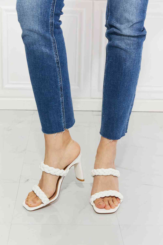 In Love Double Braided Block Heel Sandal in White