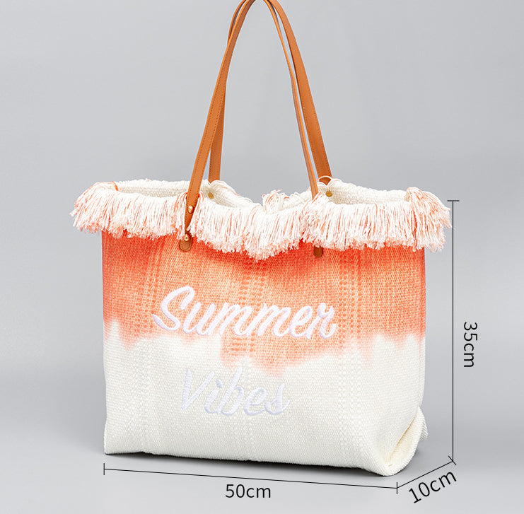 Embroidered Tote Tassel Canvas Beach Bag