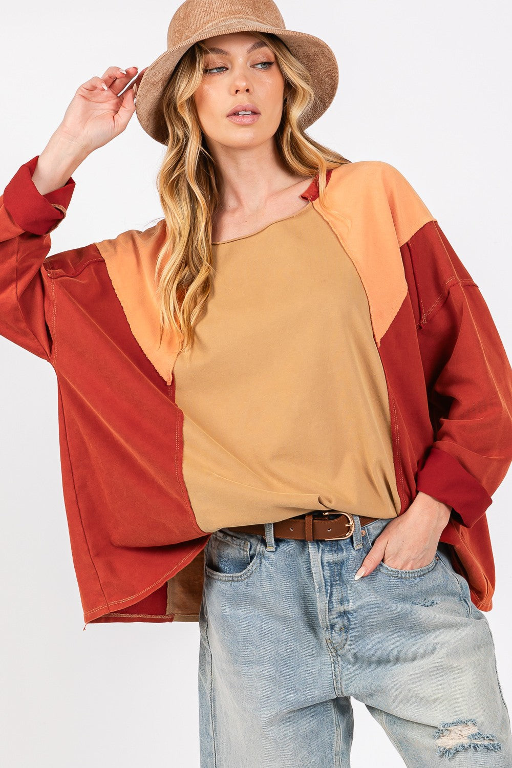 Brown Color Block Top