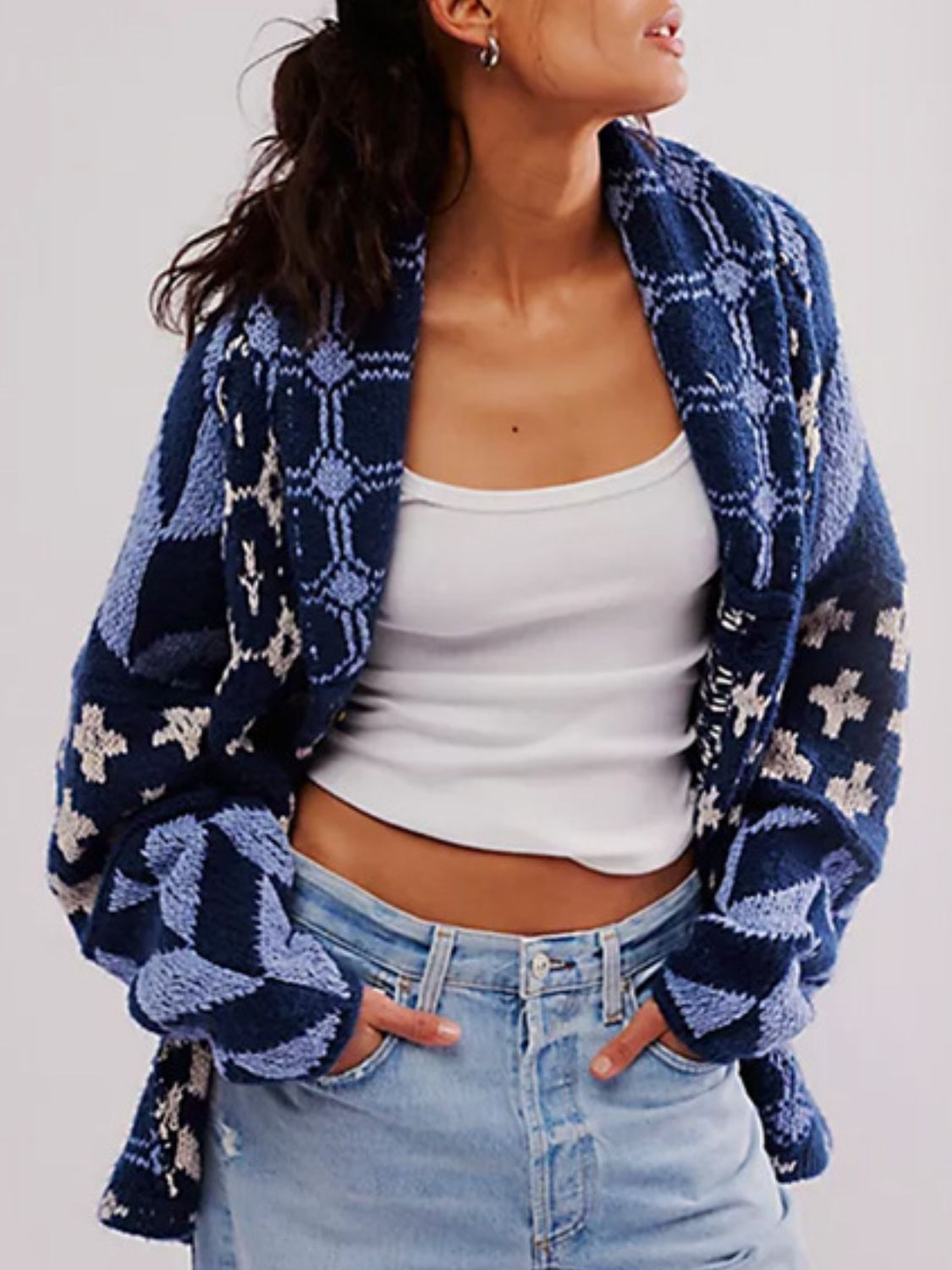 Women's Geometric Print Oversized Cardigan