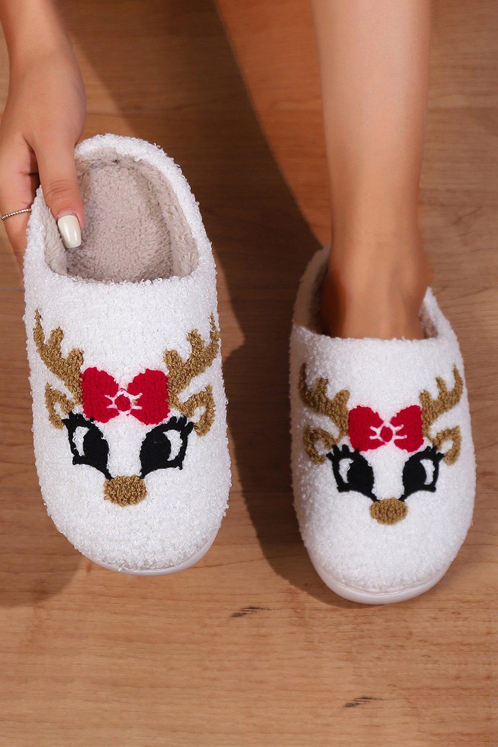 Fuzzy Fluffy Reindeer Plush Slippers