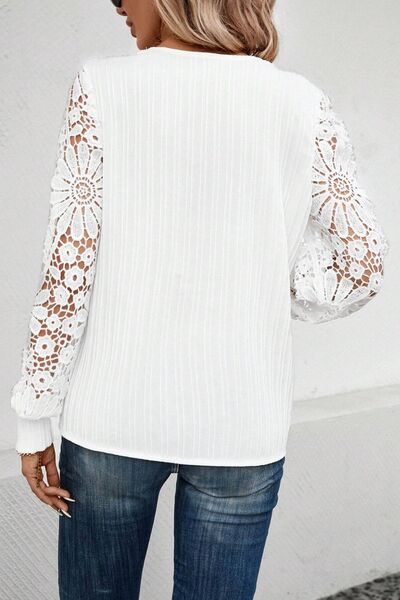 Lace Detail V-Neck Long Sleeve Blouse