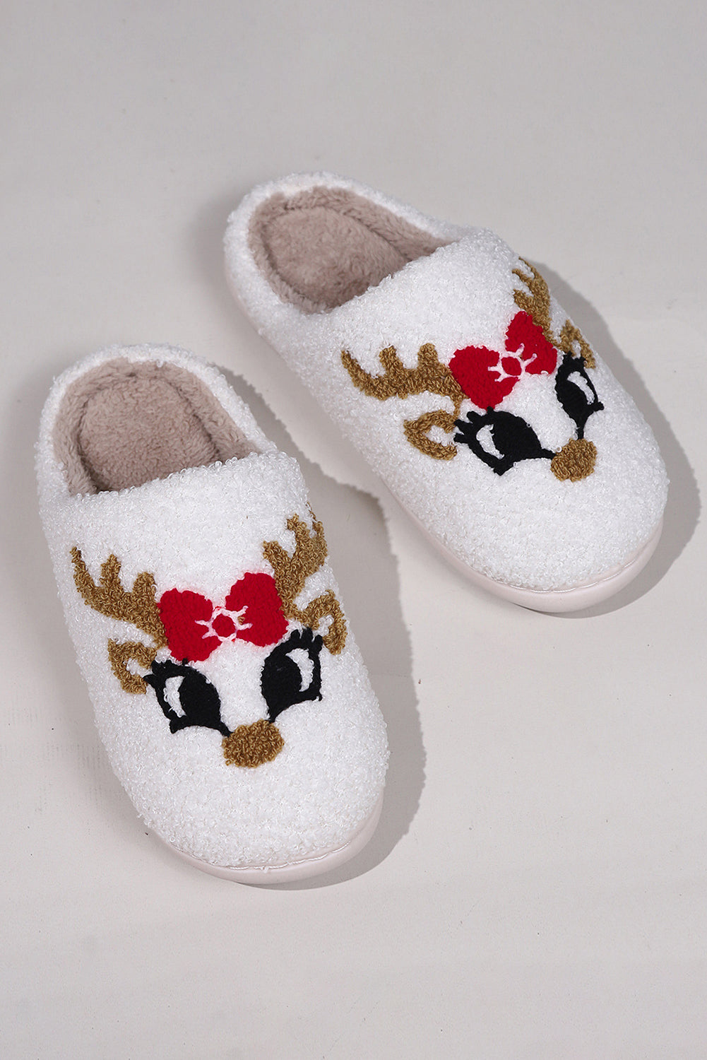 Fuzzy Fluffy Reindeer Plush Slippers