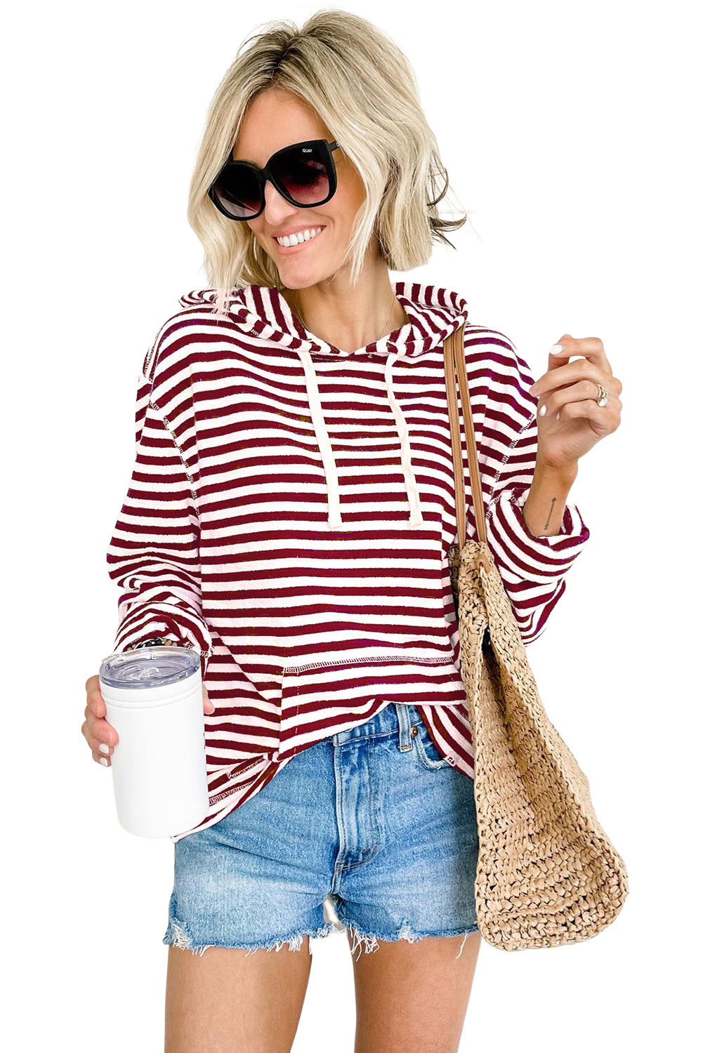 Women's Burgundy Stripe Pullover Hoodie