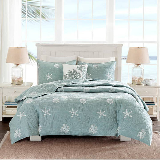 Coastal Beach House 4-Piece Coverlet Set, Sea Blue