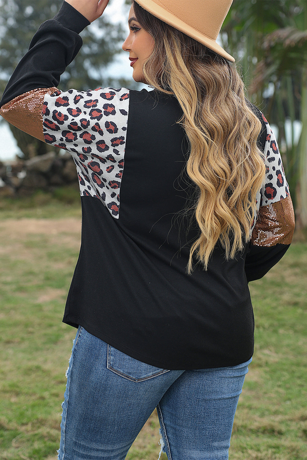 Plus Size Women Black Leopard Print Sweatshirt