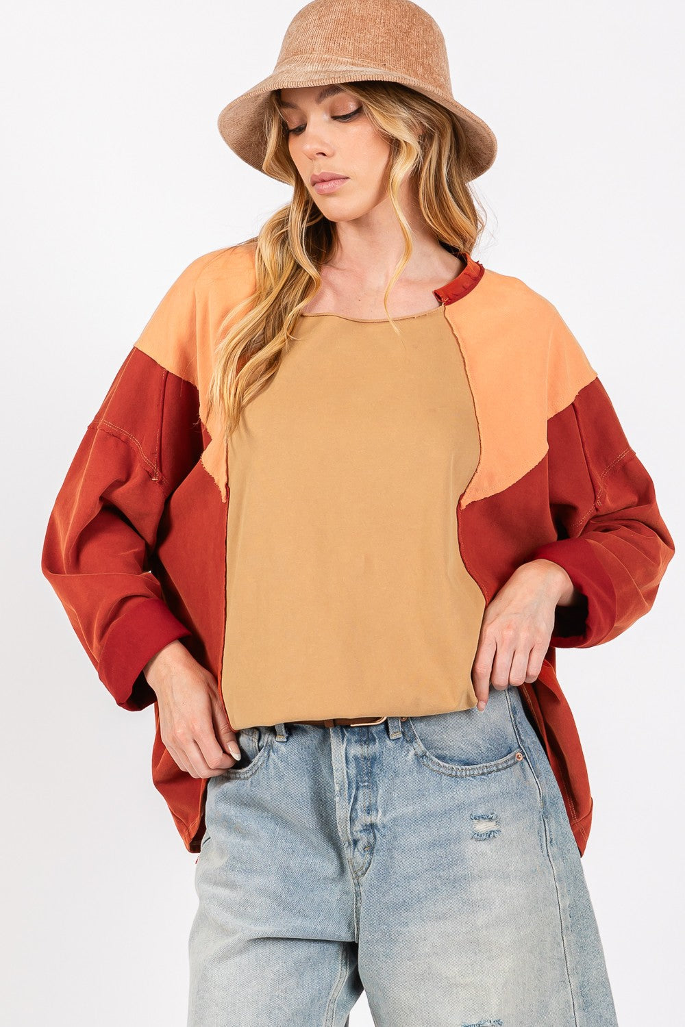 Brown Color Block Top