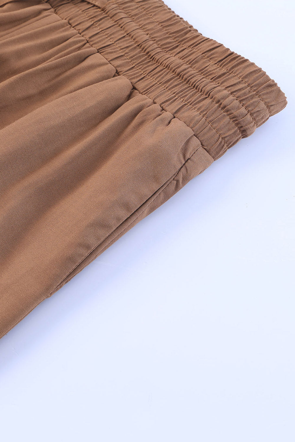 Brown Drawstring Elastic Waist Casual Wide Leg Pants