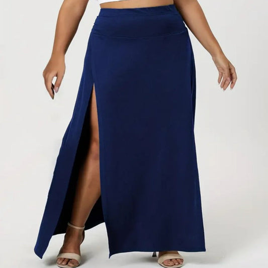 Women's High Waist Slit Solid Color Midi Skirt