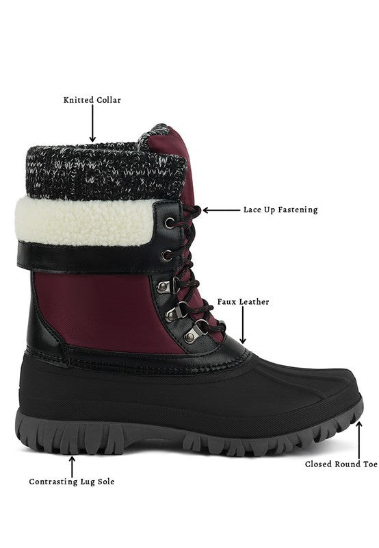 Delphine Knitted Collar Lace Up Snow Boots